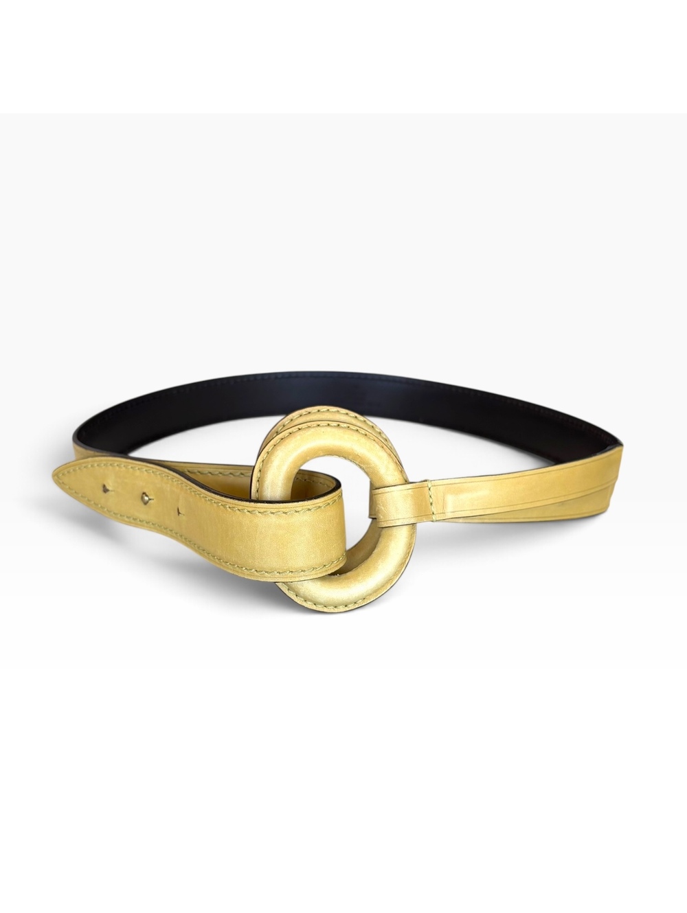 Gucci Yellow Leather Covered Ring Buckle Belt w/ COA | Tom Ford Era Sz 80/32